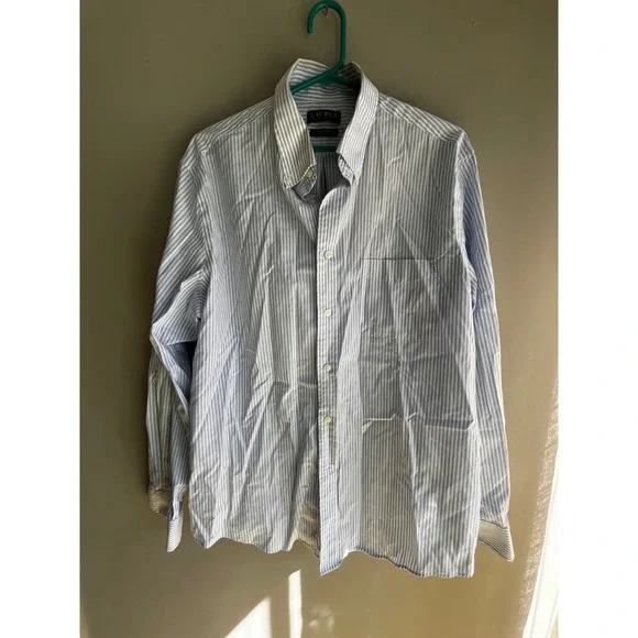 Lauren Ralph Lauren Striped Button-Up Shirt Menswear Dress Shirt Blue White L - Picture 1 of 7